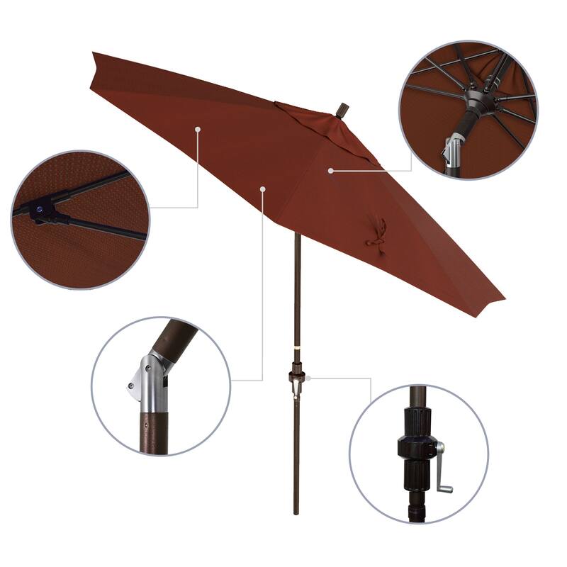 California Umbrella 9' Sun Master Series Patio Umbrella Bronze Aluminum Pole Fiberglass Ribs Crank Lift Collar Tilt Royal Blue