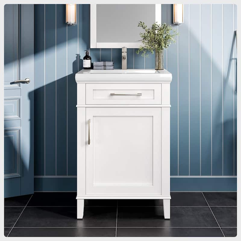 Eviva Garci 24" White Bath Vanity with Porcelain Top & Integrated Sink