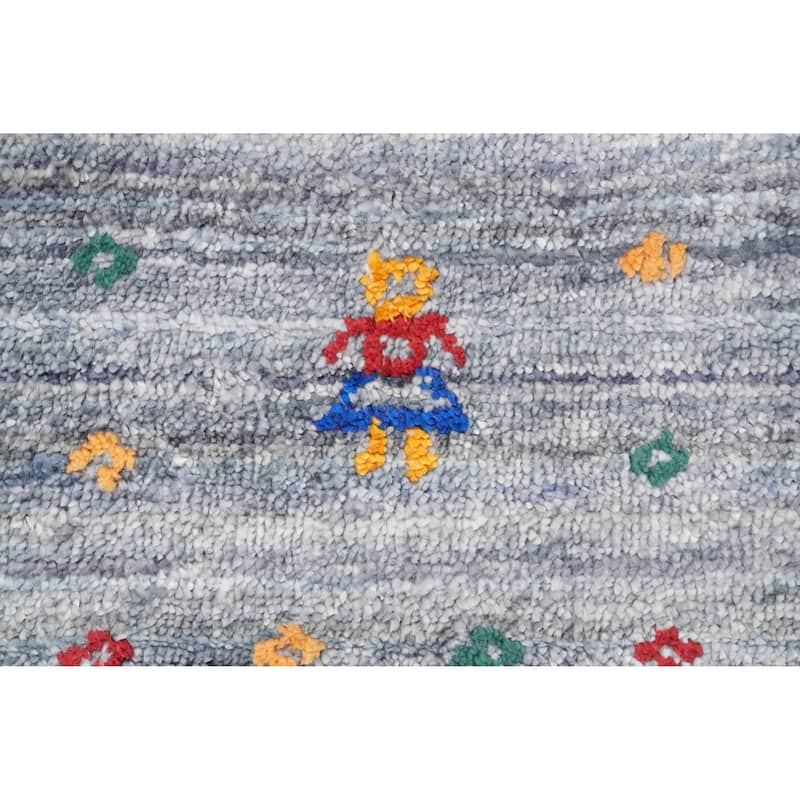 Hand Knotted Oriental Viscose Silk Carpet Tribal Animal Pictorial Greys & Charcoal Gabbeh Area Rug - 11' 9'' X 8' 7''