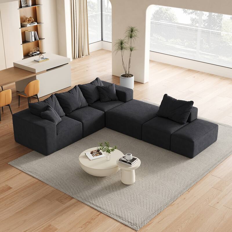 Upholstered Sectional Boneless Couch Set,Modular 132" L Shaped Sectional With 6 Pillows,Free Combination Sofa Couch