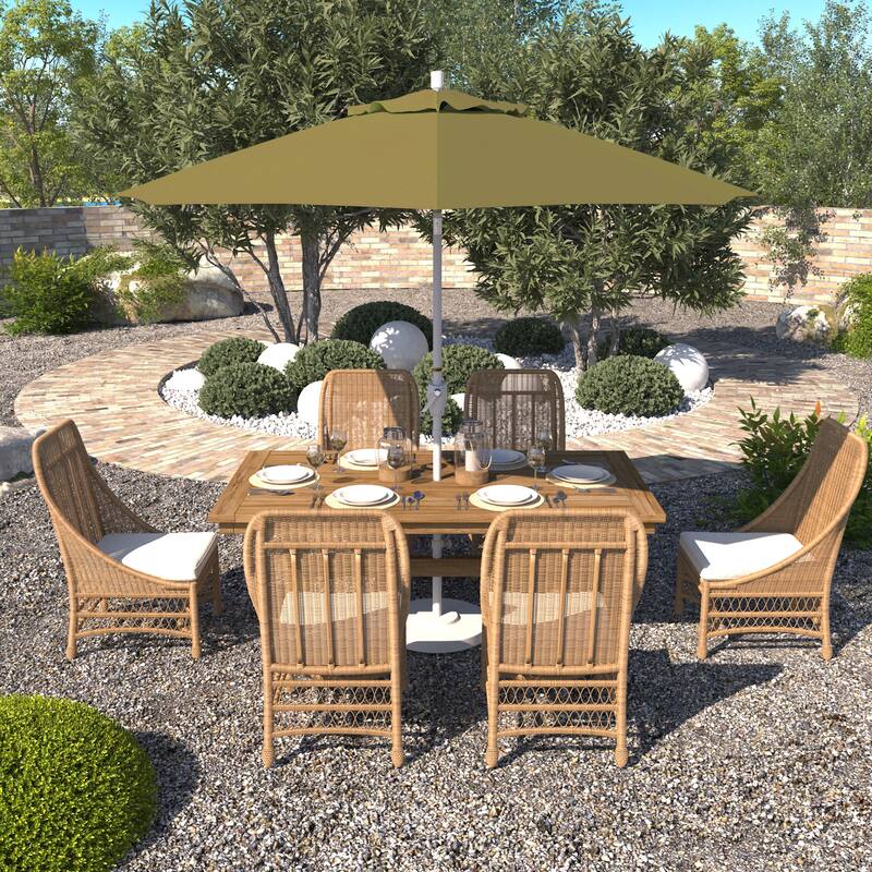 California Umbrella 9' Round Crank Lift Push Button Tilt White Aluminum Patio Umbrella Sunbrella - Macaw
