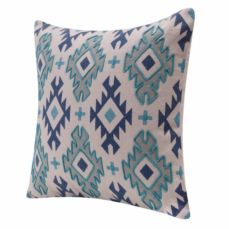 HomeRoots 20" X 20" Navy And Light Gray 100% Cotton Geometric Zippered Pillow