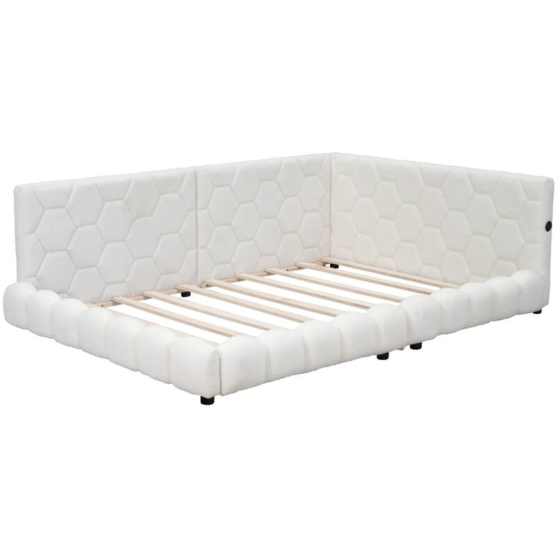 Upholstered platform bed with USB Ports and LED belt