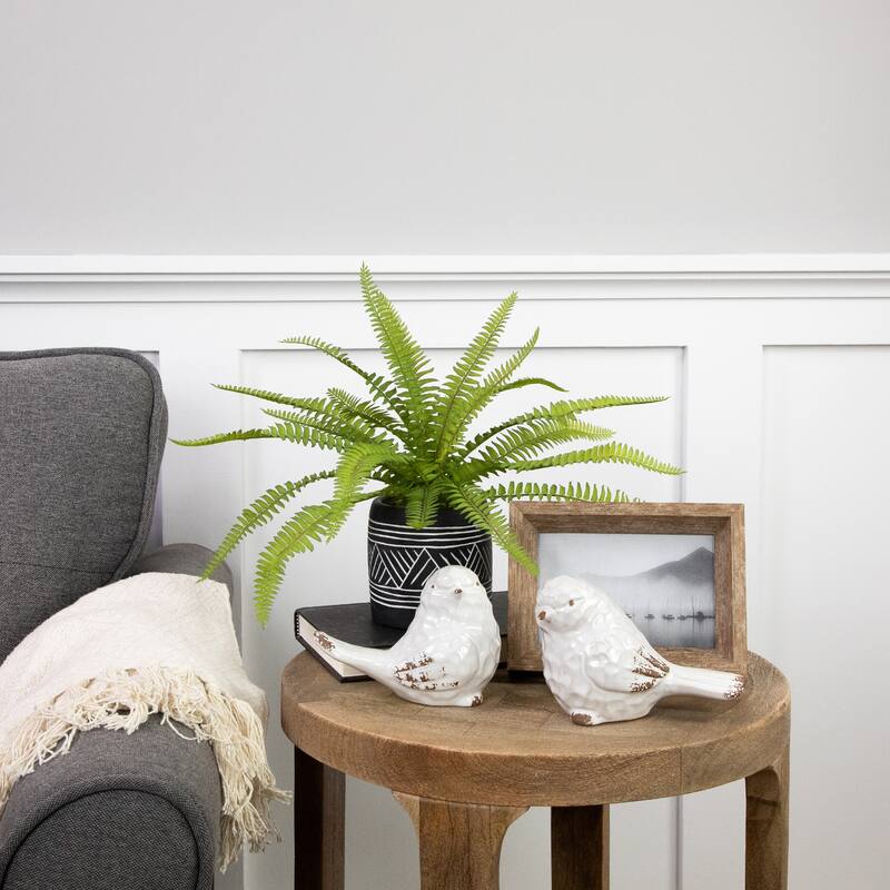 Artificial Boston Fern Plant In Aztec Pattern Ceramic Pot 12"