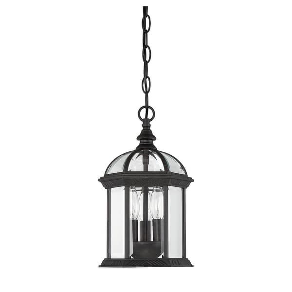 slide 2 of 8, Kensington 3-Light Outdoor Hanging Lantern in Textured Black Textured Black