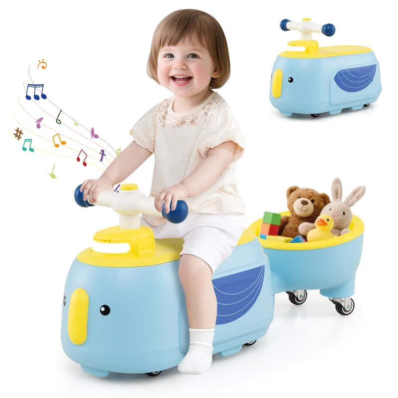Toddler Ride On Car with Trailer 2-in-1 Foot-to-Floor Sliding Toy with Lights and Music - 28" × 9.5" × 12"