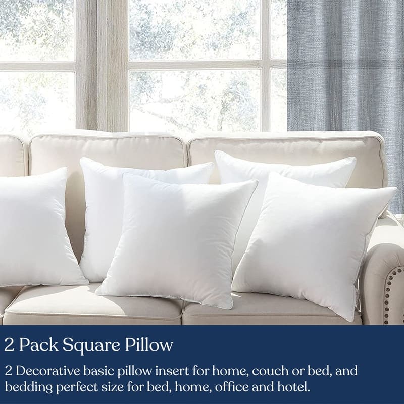 Delara Premium Organic Cotton Pillow Insert, 100% White Duck Feather Filling, Set of 2