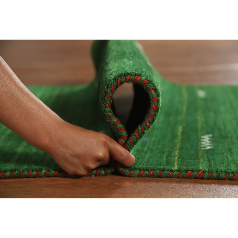 Green Gabbeh Indian Runner Rug Handmade Tribal Wool Carpet - 2'7" x 7'7"