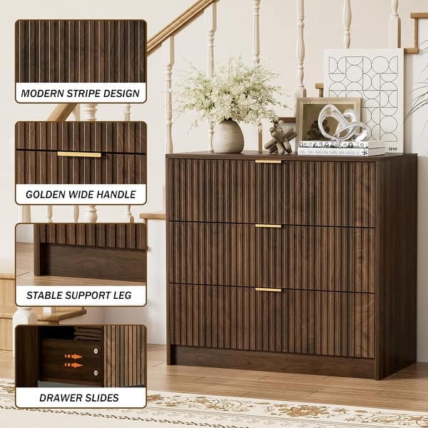 3 Drawer Fluted Dresser, 32 Inch Wide Nightstand with Large Drawer End  Table for Bedroom - On Sale - Bed Bath & Beyond - 43297608