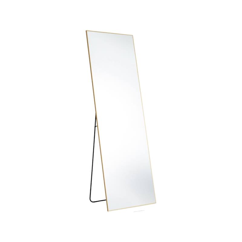 HomeRoots 63" Gold Metal Freestanding and Wall Mount Framed Full Length Mirror - 20.00 in. x 63.00 in. x 0.50 in.