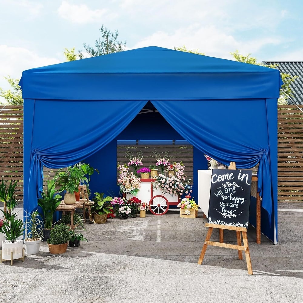 10x10FT Outdoor Pop Up Tent Canopy with 4 Sidewalls SandBag & Carry Bag for Camping, Backyard Parties