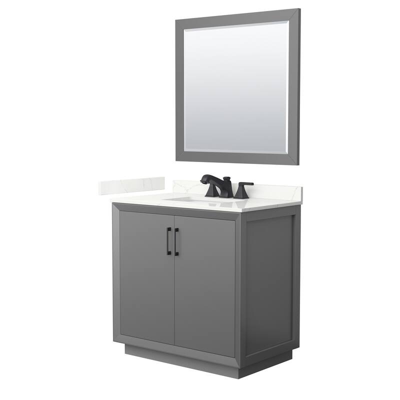 Wyndham Collection WCF414136S-QTZ-US3M34 Strada 36" Free Standing - Dark Gray / Giotto Quartz Top / Matte Black