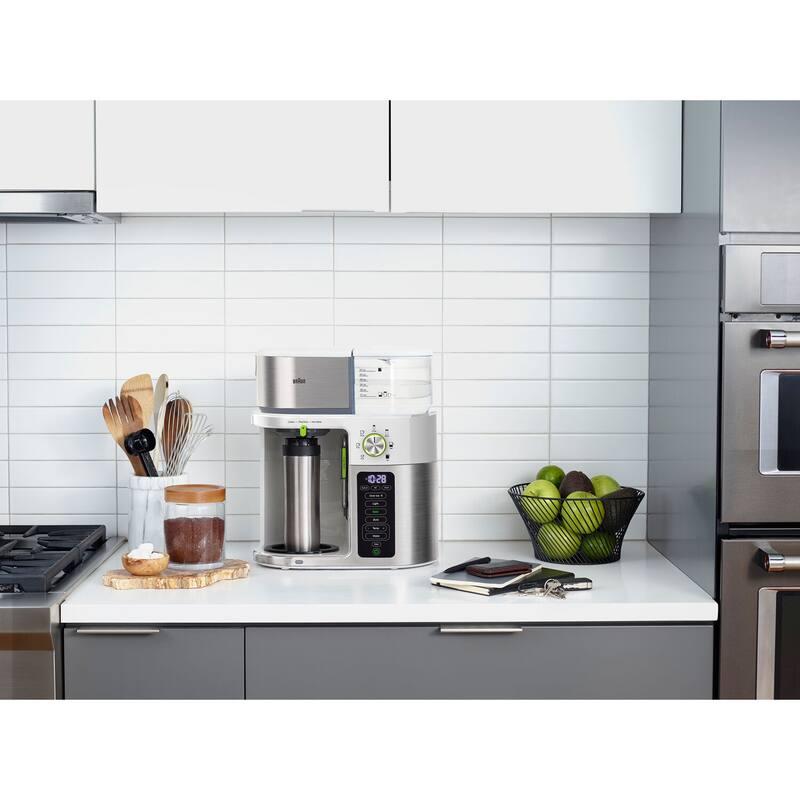 Braun MultiServe 10-Cup SCA Certified Coffee Maker with Internal Water Spout and Glass Carafe in White