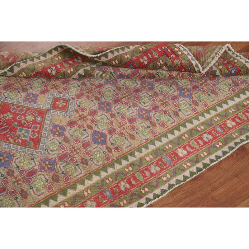 Geometric Tabriz Persian Antique Runner Rug Hand-knotted Wool Carpet - 3'8" x 9'5"