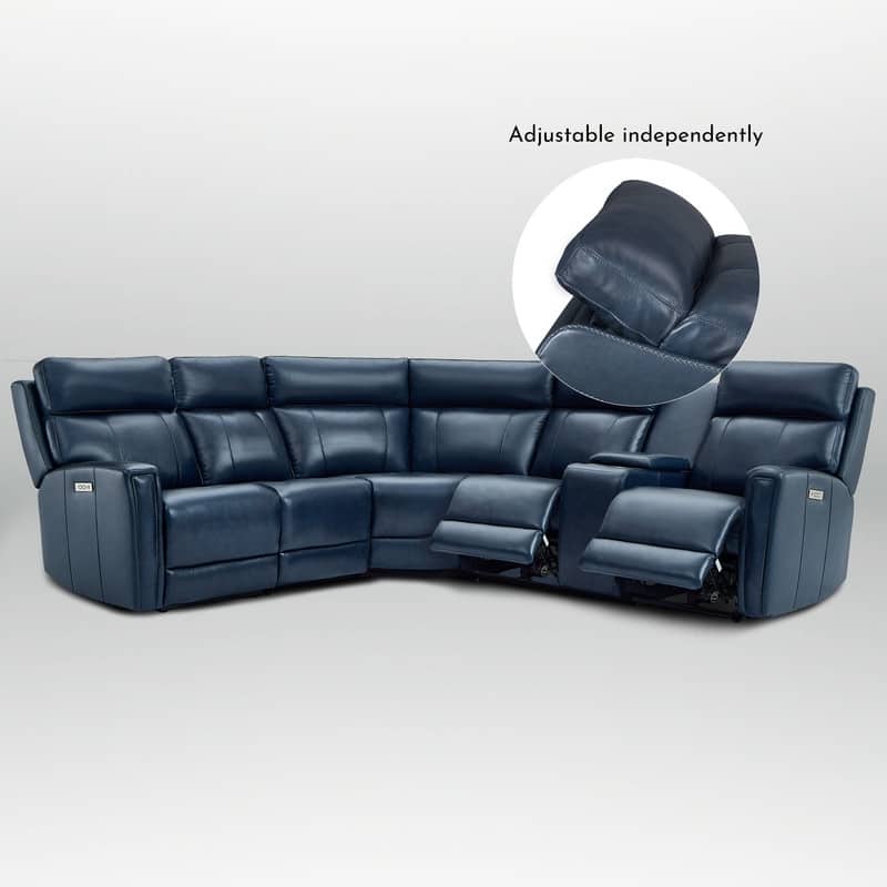 116" W L-Shaped Genuine Leather Power Reclining Sectional Sofa with Console, Ajustable Headrest, USB PortS, 1 Power Armlesschair