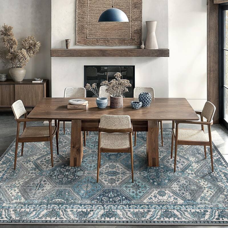 Mcow Vintage Wood-Tone Low-Pile Washable Non-Slip Area Rug