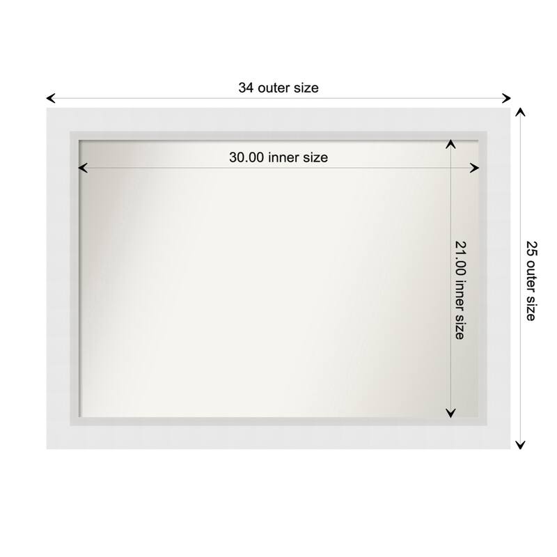Blanco White Framed Non-Beveled Custom Wall Mirror, Bathroom Vanity Mirror - Outer Size: 34.25 x 25.25