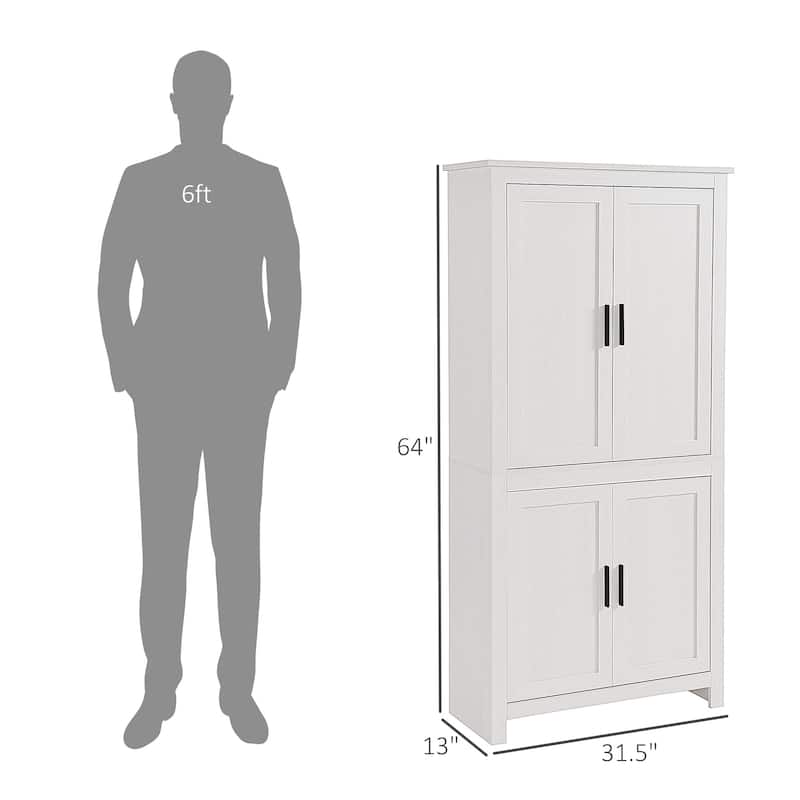 64" 4-Door Kitchen Pantry, Freestanding Storage Cabinet with 3 Adjustable Shelves for Kitchen, Dining or Living Room
