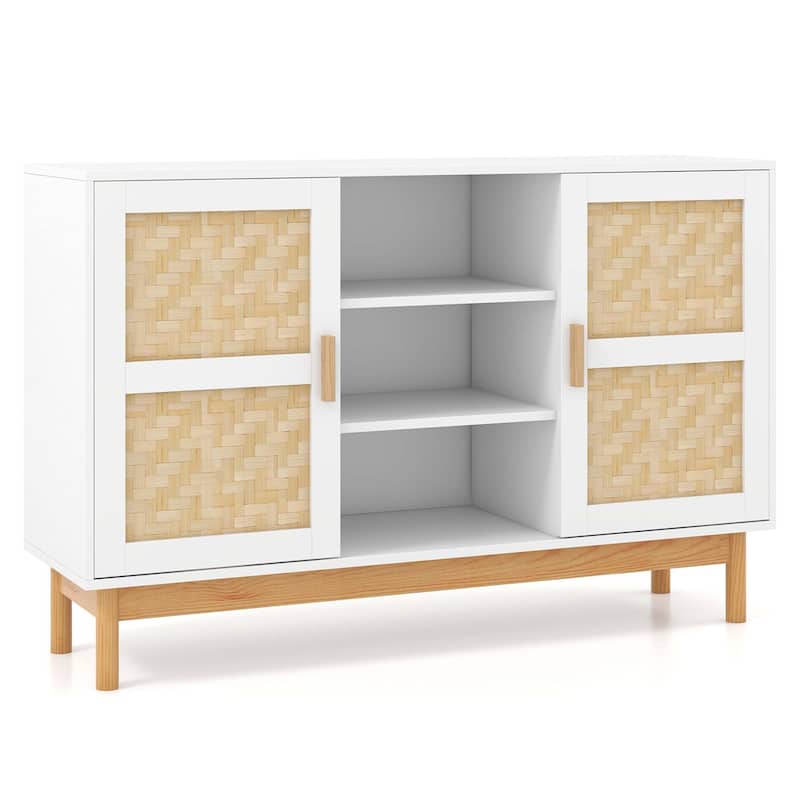 Costway 48" Sideboard Buffet Cabinet with 2 Bamboo Woven Doors 3 Open - See Details
