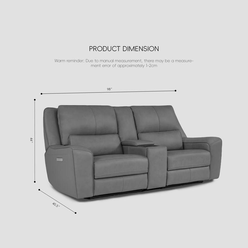 98''W Top Grain Leather Triple-Power Recliner Loveseat Sofa with Power Headrest, Pop-Out Cup Holders