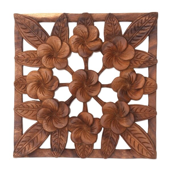 Handmade Interconnected Jepun Wood Relief Panel (Indonesia) - 11.75" L x 11.75" W x 0.8" D. Opens flyout.