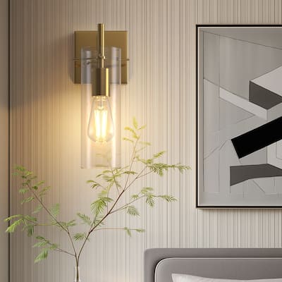 YANSUN Set of 2 Indoor Wall Sconces, Polished Copper, Clear Glass, E26 Socket
