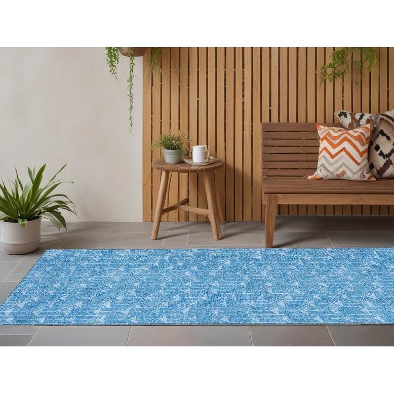 Palu Stylish Geometric Weather Resistant Versatile Elegance Outdoor Rug - 8' Runner - Blue