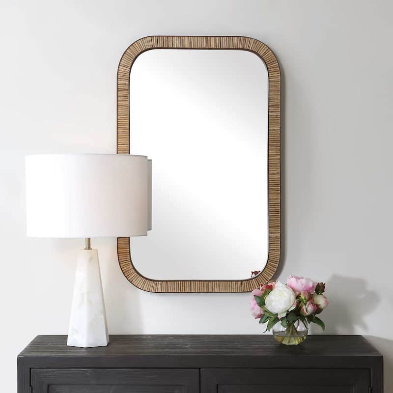 Copper Grove Natural Rattan Look Aluminum Rounded Rectangle Mirror