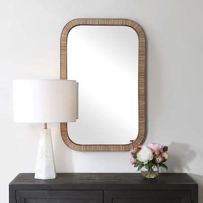 Copper Grove Natural Rattan Look Aluminum Rounded Rectangle Mirror