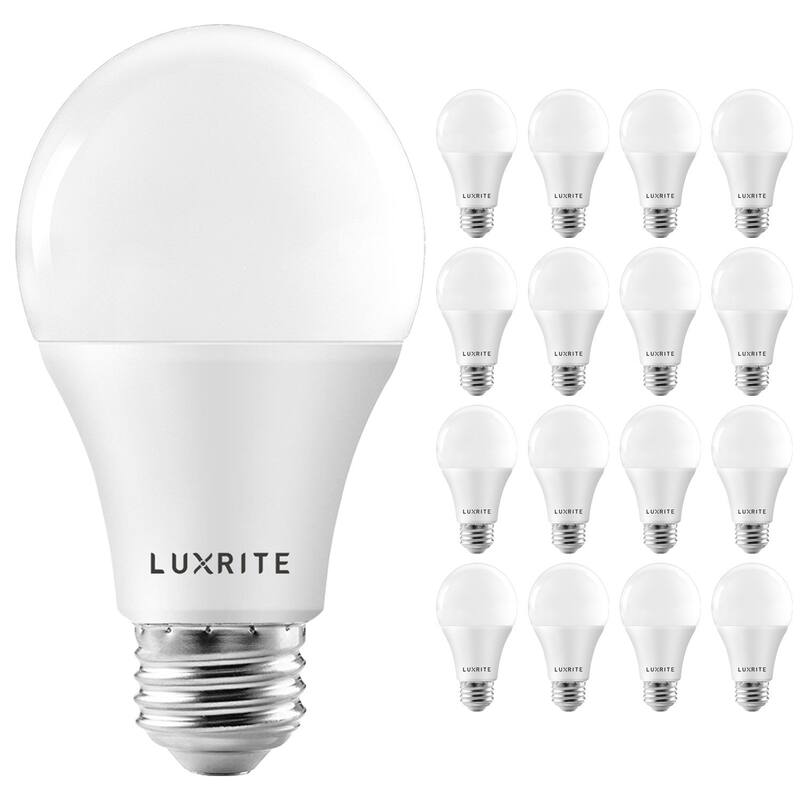 Luxrite A19 LED Light Bulbs 100W Equivalent Dimmable, 1600 Lumens, Enclosed Fixture Rated, Energy Star, E26 Base 16-Pack - 4000K (Cool White)