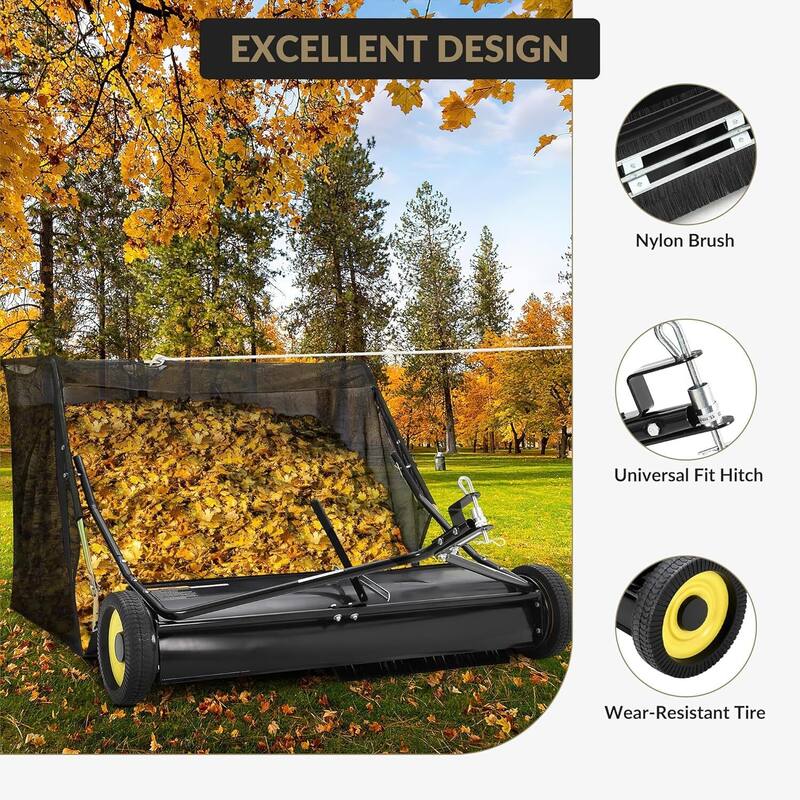 44" Tow-Behind Lawn Sweeper, Leaf & Grass Collector for Lawn Tractor ATV UTV - 44 inch