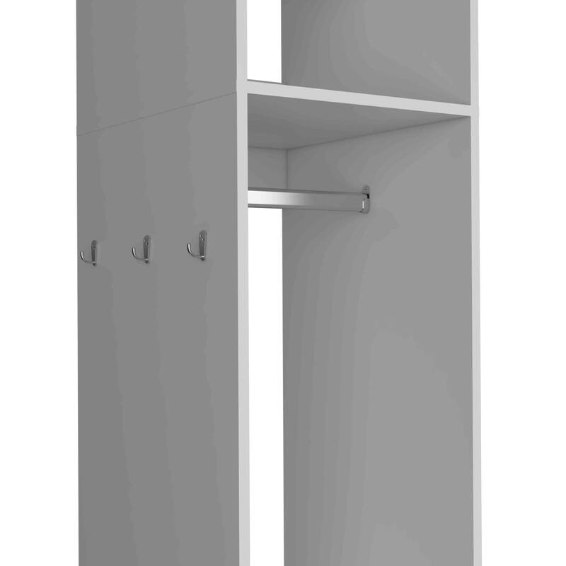 15.7" Modern Mirrored Armoire with Three Shelves, Casters and Hanging Rod