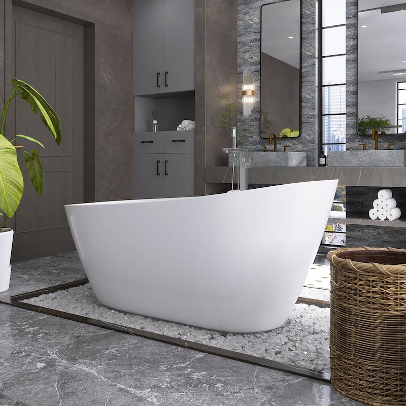 67 in. x 31 in. Acrylic Freestanding Soaking Bathtub in Gloss White