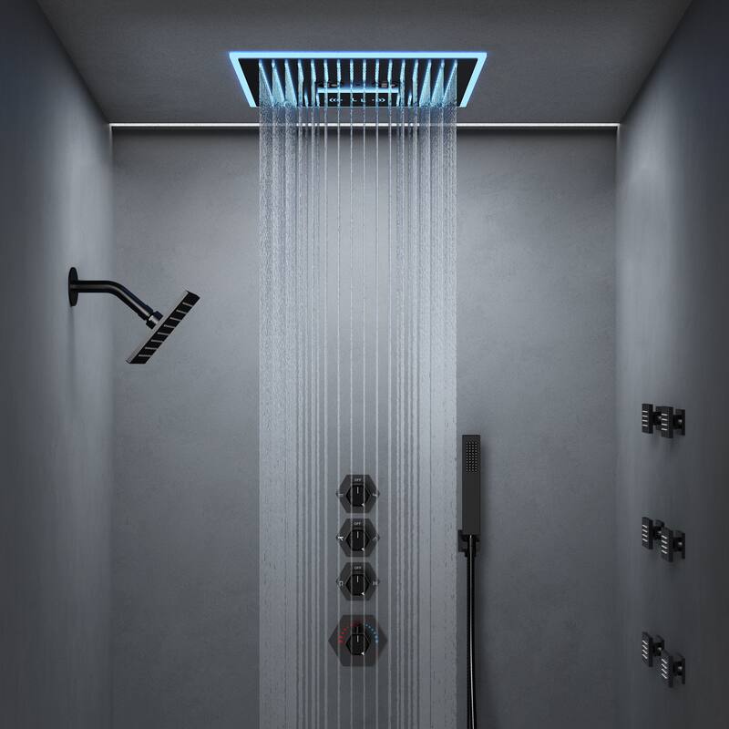 GRANDJOY LED Music Shower System 16" & 6" Dual Shower Heads with 6 Body Jets