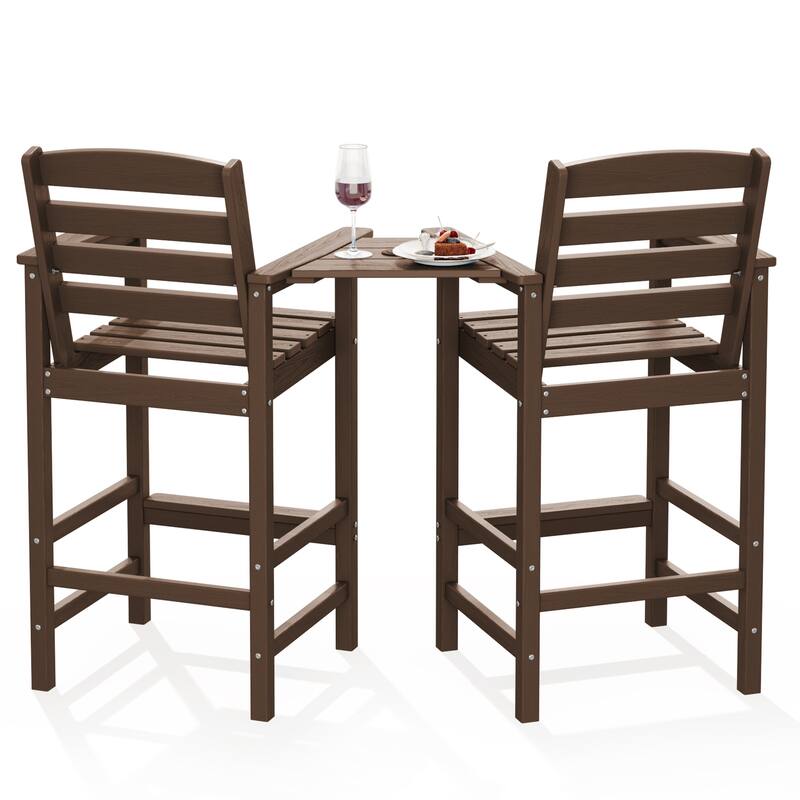 HDPE 2-Piece High Bar Stool Set with Umbrella-Compatible Connecting Panel
