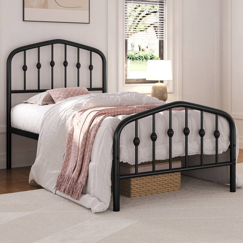 Yaheetech Bed Frame with Arched Headboard Modern Metal Bed Frame with Heavy Duty Slat Support - Black - Twin