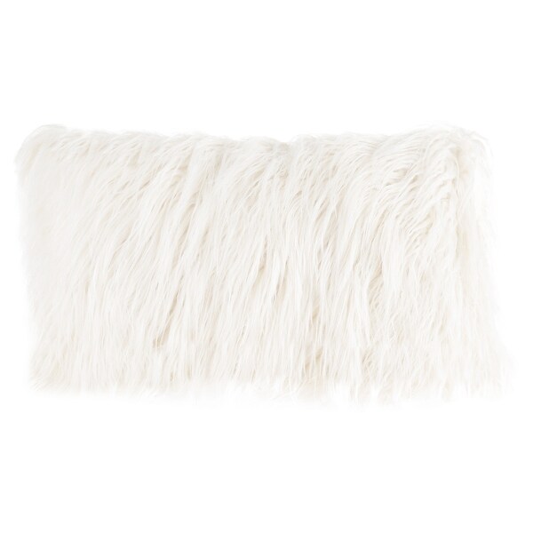 white faux fur lumbar pillow