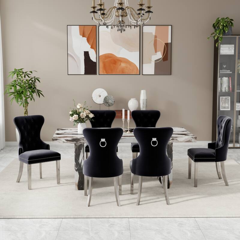Roundhill Furniture Cavira 7-Piece Modern Faux Marble Dining Set
