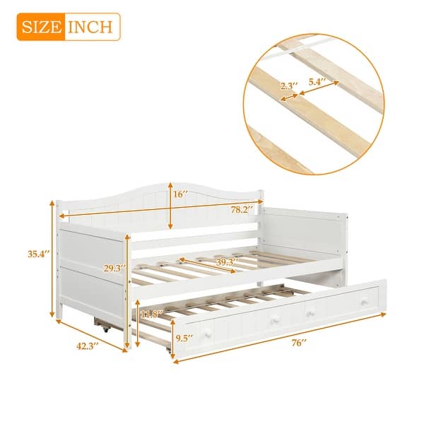 dimension image slide 5 of 6, Arched Backrest Daybed Wood Slat Support Sofa Bed with 2 Drawers or Trundle Bed, Classic Twin Daybed Frame