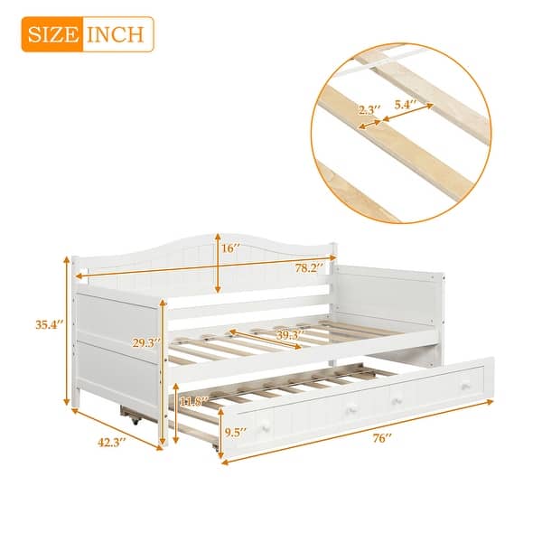 dimension image slide 1 of 3, Nestfair Twin Size Wooden Daybed with Trundle Bed