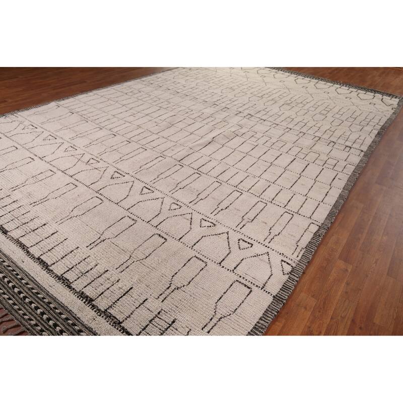 All-Over Trellis Moroccan Large Oriental Rug Hand-Knotted Wool Carpet - 9'11"x 16'0"