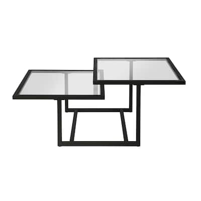 43" Contemporary Square Coffee Table with Glass Top and 2 Shelves Stylish Steel Base for Living Rooms - 43"L x 23"W x 18"H