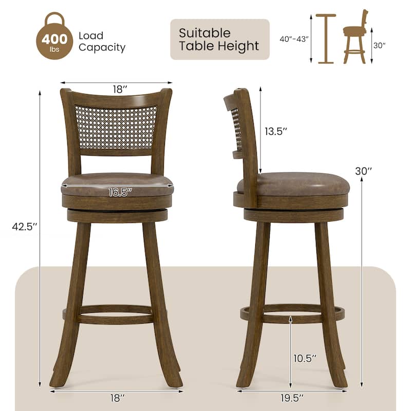 Gymax Set of 4 Bar Stools 30'' Swivel Bar Chairs w/ PE Rattan Backrest