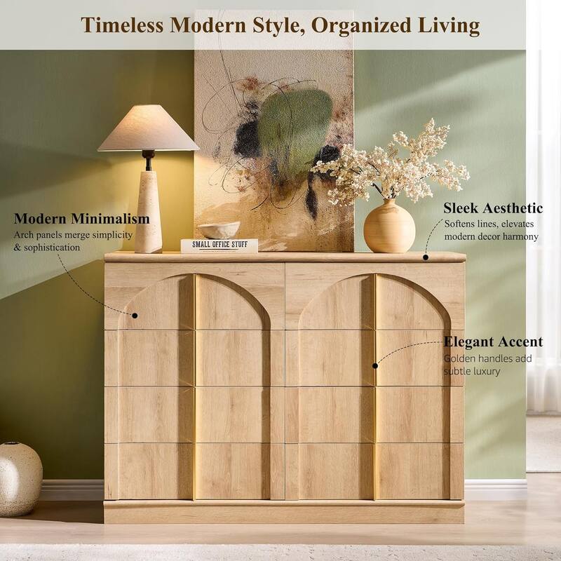 Modern Arched 8 Chests Drawer, Large Dressers for Bedroom, Living Room