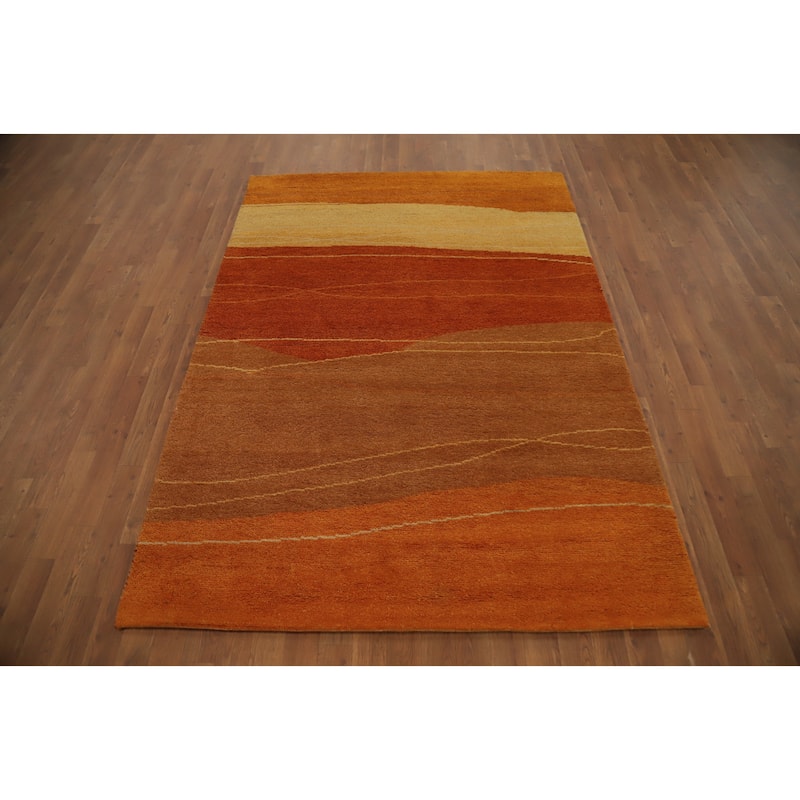 Hand Knotted Oriental 100% Wool Carpet Modern Modern Oranges & Rust Gabbeh Area Rug - 6' 9'' X 4' 11''