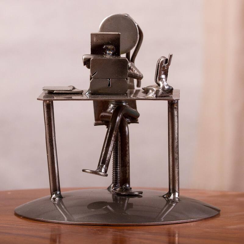 Novica Handmade Secretary Recycled Metal Auto Part Sculpture