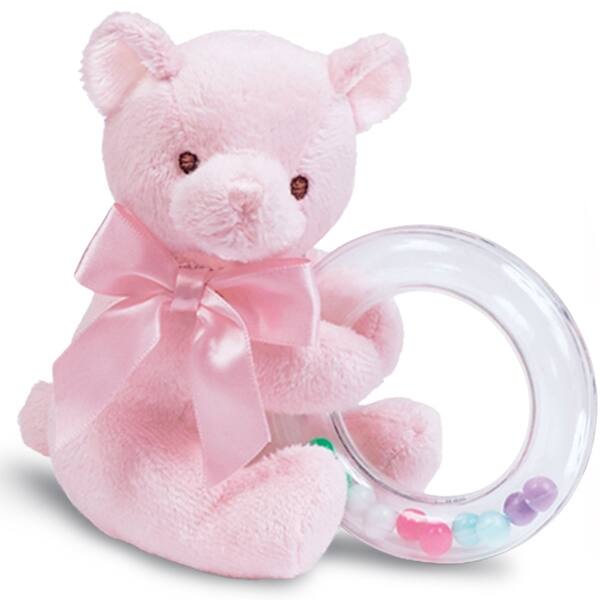slide 2 of 6, Bearington Baby Dottie 5" Pink Teddy Bear Rattle