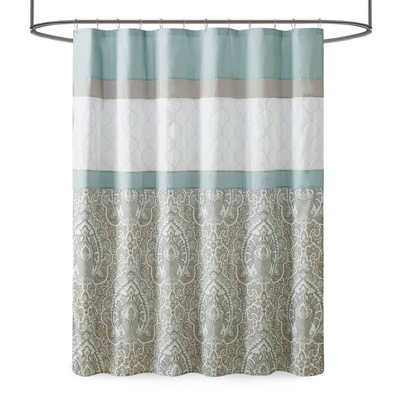 Transitional Printed and Embroidered Shower Curtain