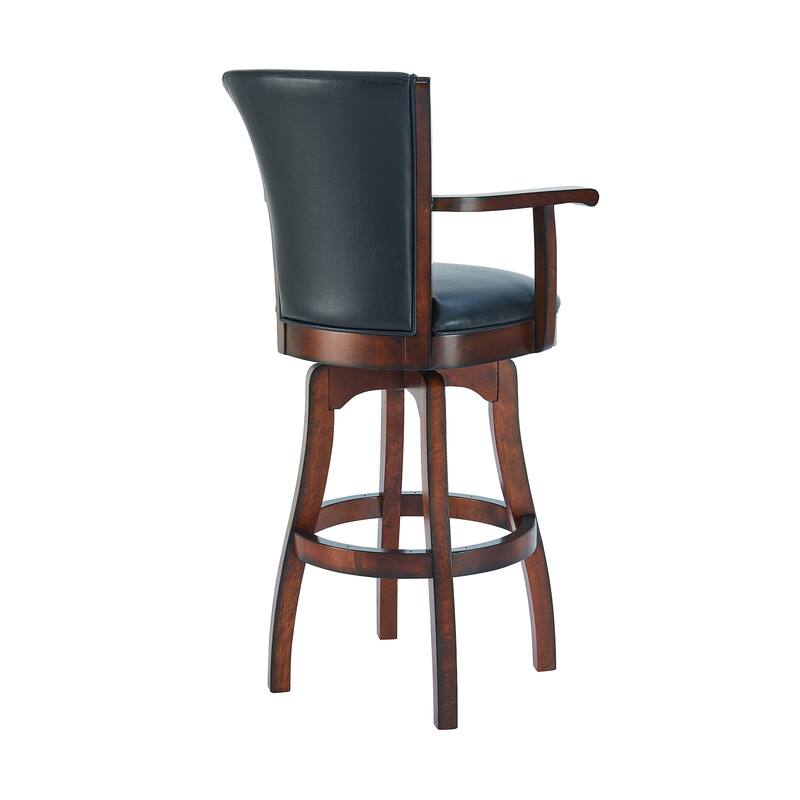 Raleigh Grey Faux Leather & Black Wood Swivel Bar/Counter Stool with Arms