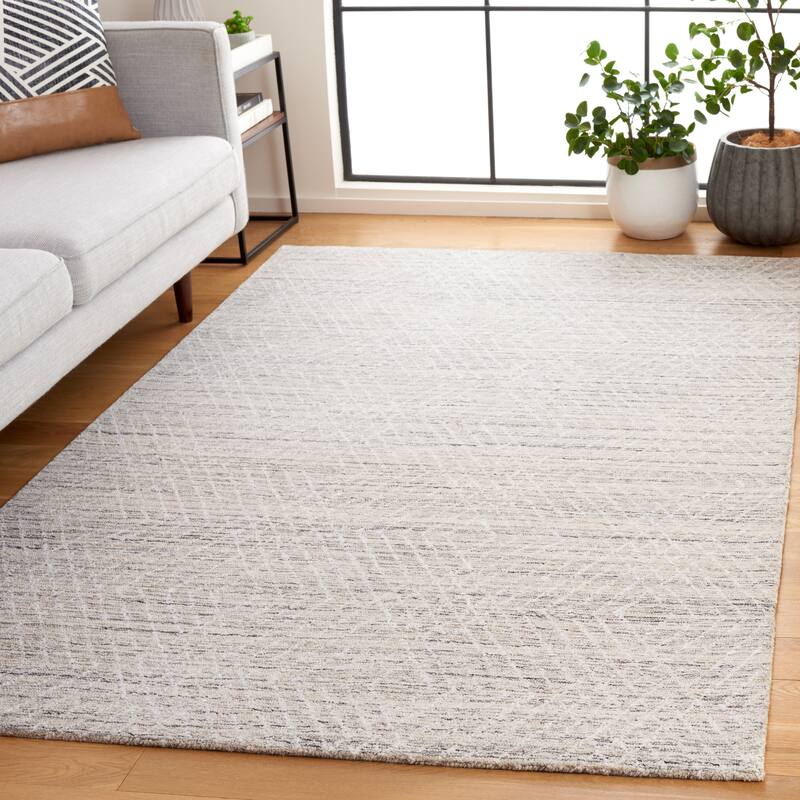 SAFAVIEH Handmade Abstract Þorleif Geometric Wool Rug - 6' Square - Silver/Ivory